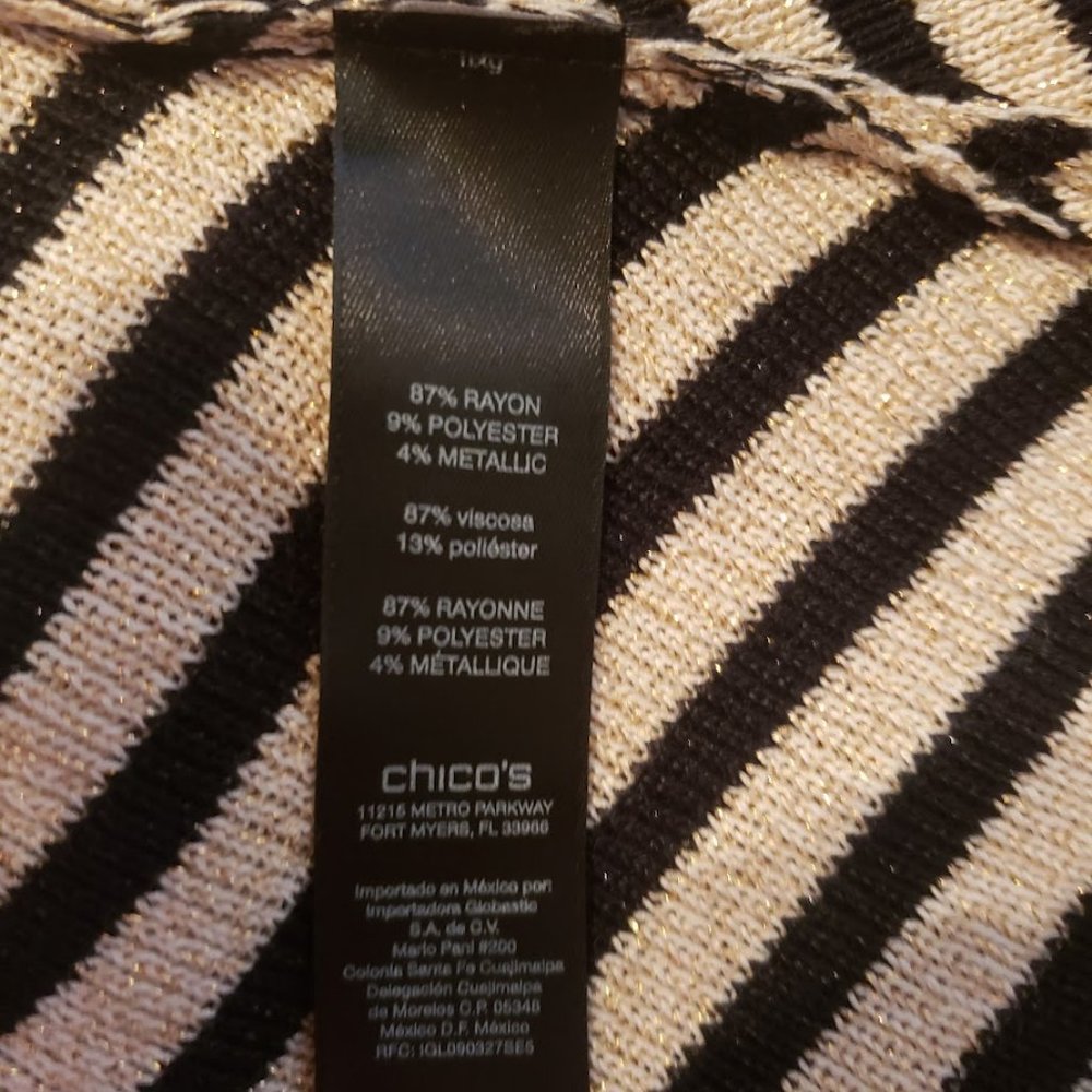 Chicos  sz 2 (L) Travelers Women's Cardigan Sweater Size Black White Gold - Picture 5 of 7